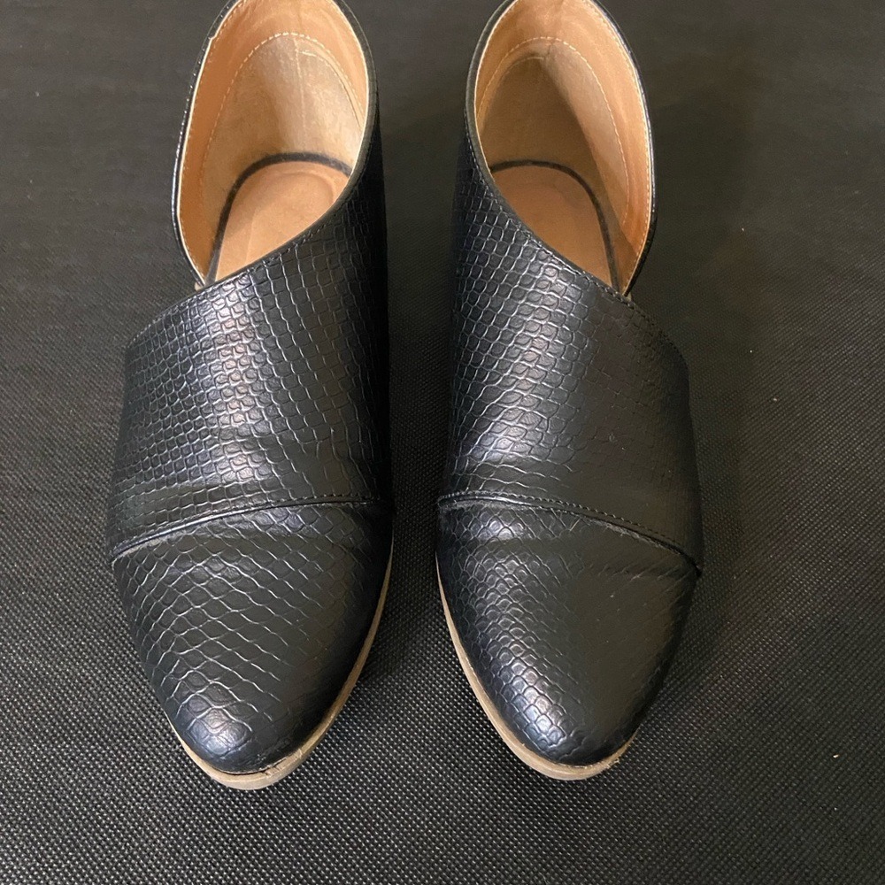 Black‎ Faux Snake Skin d'Orsay Pointed Toe Flats Asymmetrical Cut Out Shoes